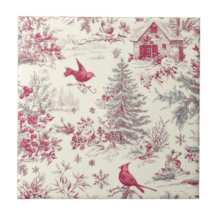 Carreau Rustic Bird et Poinsettia Motif de Noël (17)