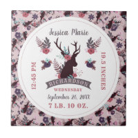 Rustic Deer Head New Baby Girl Birth Record Statis
