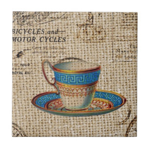 Carreau Rustic english country tea party blue teacup