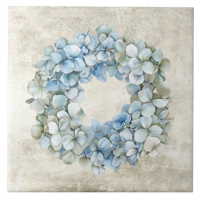 Carreau Rustic Watercolor Floral Blue Hydrangea Wreath (Devant)
