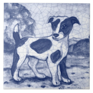 Carreau Rustique Jack Russell Terrier Chien Blue Delft Ded