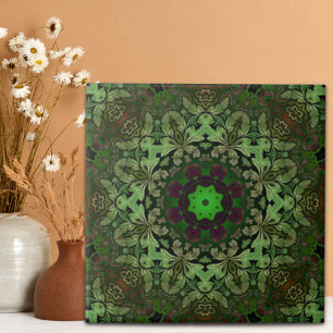 Carreau Rustique Steampunk Bohème forêt vert mandala