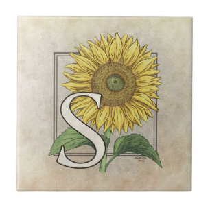 Carreau S pour les fleurs de tournesol Floral Monogramme A
