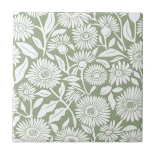 Carreau Sage de tournesol Vert minima monochrome