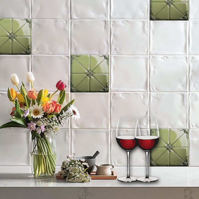 Carreau Sage Green Art Deco  Ceramic Tile (Créateur téléchargé)