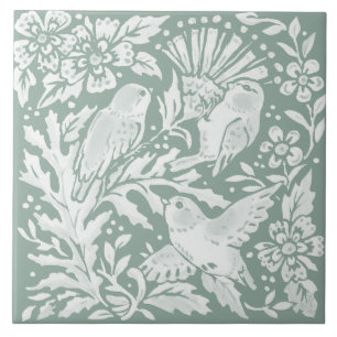 Carreau Sage Green Birds Chardon Nature Scène Carrelage cé