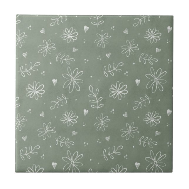 Carreau Sage Green Floral Ferme Carrelage en céramique (Devant)