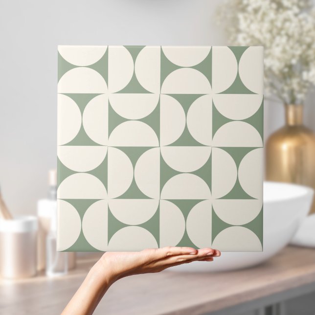 Carreau Sage Green Moderne Géométrique Semi cercles Carrea (Sage Green Modern Geometric Semi circles Tile
)