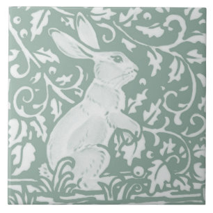 Carreau Sage Green Rabbit Debout Forêt complexe Floral
