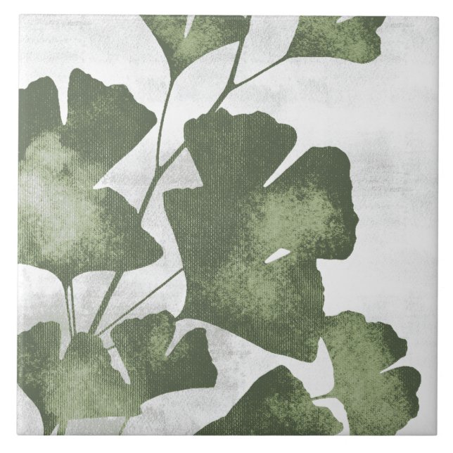 Carreau Sage Olive Green Painterly Botanical Art 04 (Devant)