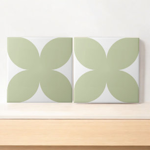 Carreau Sage Rétro Vert Floral Pétale Milieu du siècle mod
