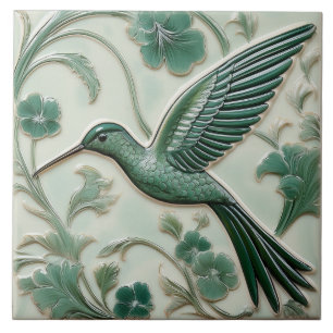 Carreau Sage vert faux relief Art Nouveau Hummingbird L