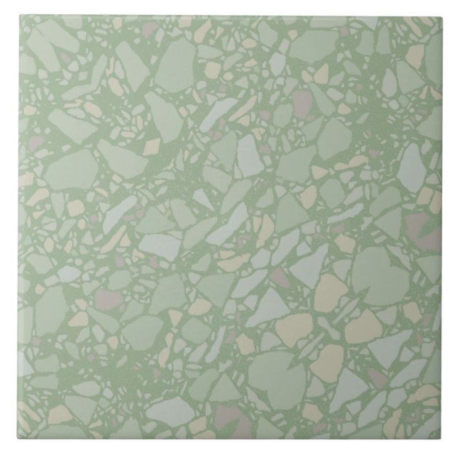 Carreau Sage Vert Terrazzo Effet Carrelage moderne élégant (Devant)