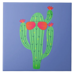 Carreau Saguaro Cactus Visage drôle Humour Sud-Ouest