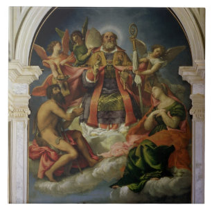 Carreau Saint-Nicolas dans la gloire avec des saints