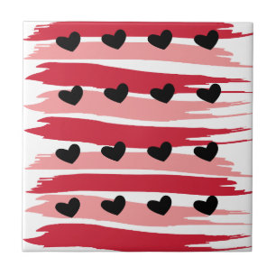 Carreau Saint-Valentin Cœurs Noirs Bandes Roses Rouges