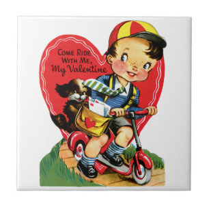 Carreau Saint-Valentin Rétro, Garçon Vintage sur un Scoote
