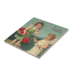 Carreau Saint-Valentin vintage, Angels Pêcher les coeurs