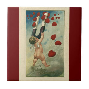 Carreau Saint-Valentin vintage, Chérubin avec des cœurs ai