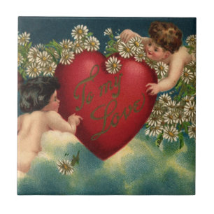 Carreau Saint-Valentin vintage cherubins victoriens au par