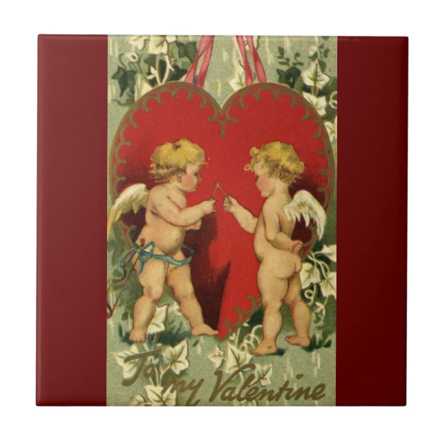 Carreau Saint Valentin vintage, Cherubs à faire un voeu (Devant)