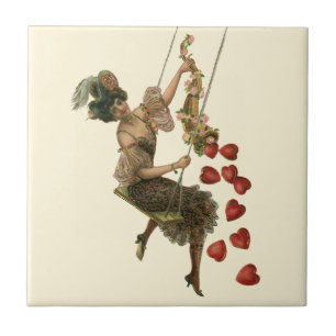 Carreau Saint-Valentin vintage, dame victorienne sur une b