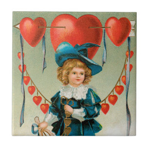 Carreau Saint-Valentin vintage, garçon victorien avec des 