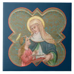 Carreau Sainte-Anne et la BVM dans un Quatrefoil barbelé (