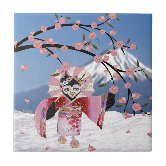 Carreau Sakura Geisha Bird dans les fleurs de cerisiers de (Devant)