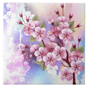 Carreau Sakura rose sur la peinture Arrière - plan