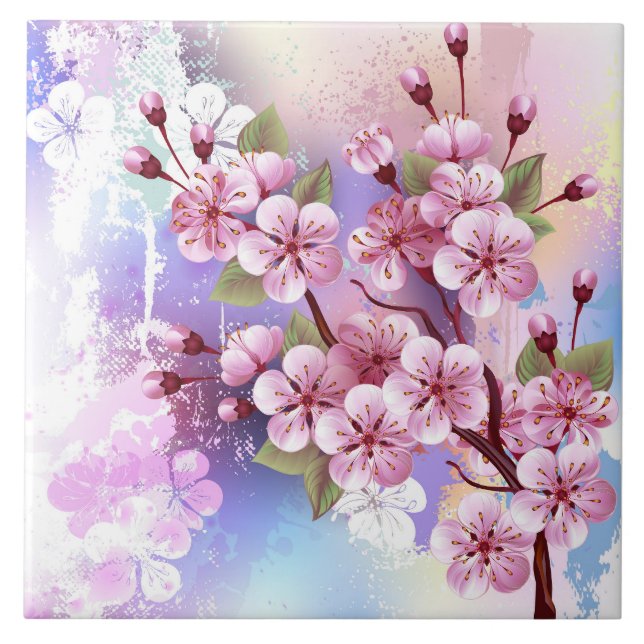 Carreau Sakura rose sur la peinture Arrière - plan (Devant)