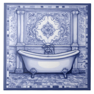 Carreau Salle de bain carrelée bleu foncé et blanche