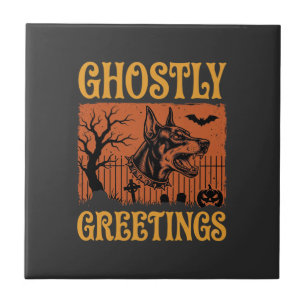 Carreau Salutations Fantomatiques Halloween Doberman Cimet