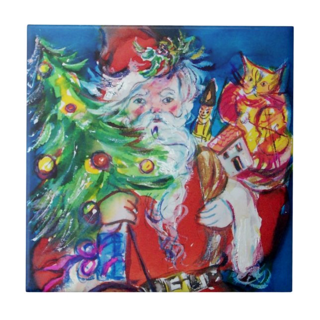CARREAU SANTA CLAUS AVEC ARBRE DE NOËL ET CADEAUX (Devant)