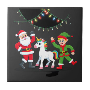 Carreau Santa en train de faire le dab Elfe Licorne Noël E