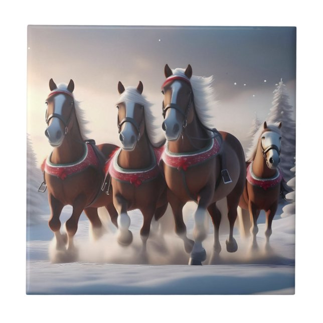 Carreau Santas Chevaux de Neige de Noël, (Devant)