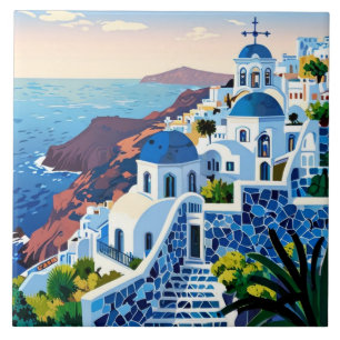 Carreau Santorin Grèce au coucher du soleil - île grecque