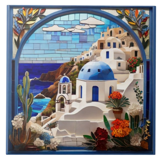 Carreau Santorini Faux Arche en Verre, Grèce, Grec (Devant)