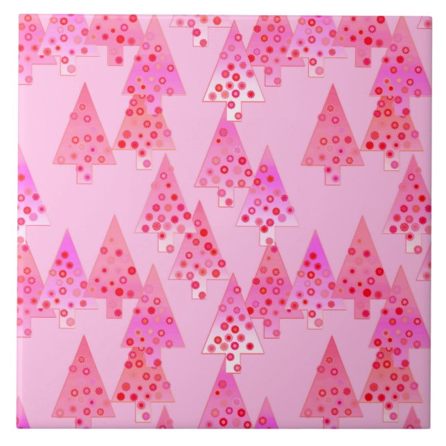 Carreau Sapins de Noël à fleurs modernes - rose pastel (Devant)