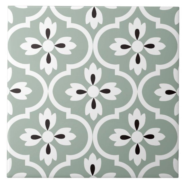 Carreau Sauge espagnole vert, blanc floral noir gouttes d' (Devant)