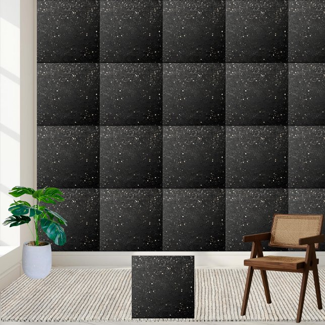Carreau Saupoudrer Parties scintillant blanche noire Class (Sprinkle Black White Glitter Classy Ceramic Tile)