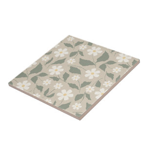 Carreau Scandi Moderne Daisy Floral Beige Doux & Vert