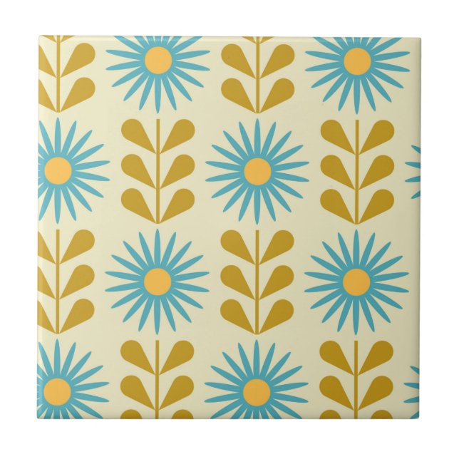 Carreau Scandinave rétro motif floral, fleur rétro, vin (Devant)