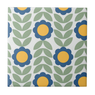 Carreau Scandinave rétro motif floral, fleur rétro, vin