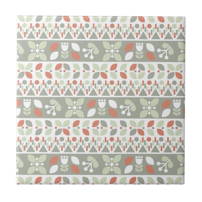 Carreau  Scandinavian Floral Folk Design Pattern  (Devant)