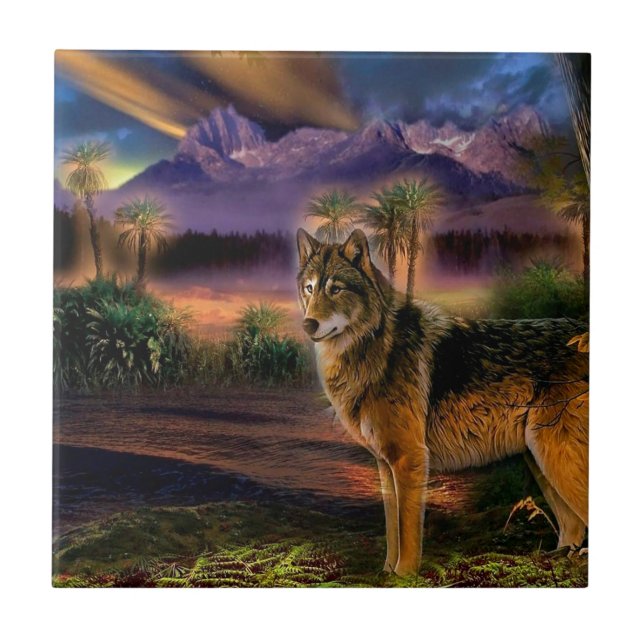 Carreau Scène animale abstraite de loup (Devant)