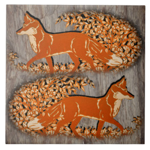 Carreau Scène de bois de renard de cuivre, Trivet en pierr