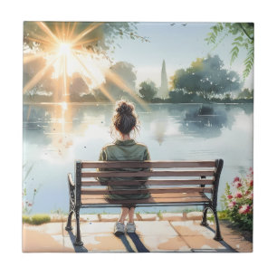 Carreau Scène de lac aux reflets de coucher de soleil
