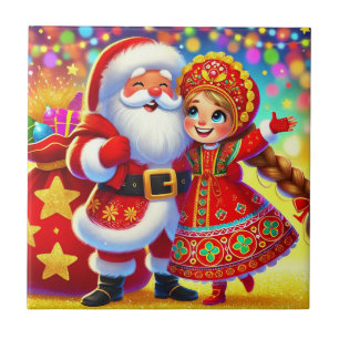 Carreau Scène de Noël joyeuse mettant en vedette le Père N