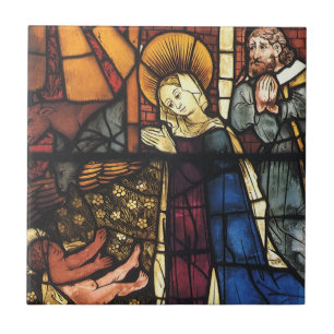Carreau Scène de Noël vintage de la Nativité en verre colo